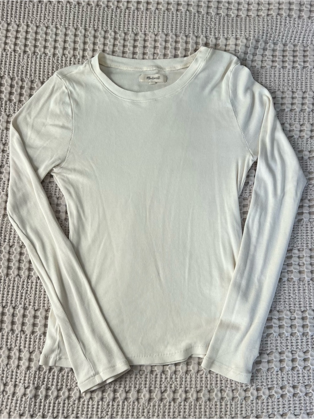 Madewell Women's Long Sleeve Ribbed Crewneck Top in Cream Size Medium